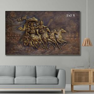 Arjuna With Krishna Fibre Wall Mural Size-3ft x 5ft