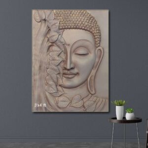 Budha Wall Mural Half face Size : 4ft x 3ft Color : Bronze , White